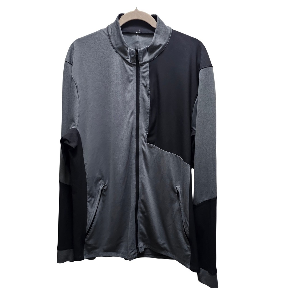 Lululemon Mens Active Full Zip Colorblock Jacket Gray Black Mock Neck XL Running